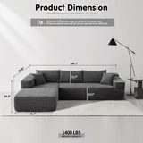 OVIOS 104" L-Shape Modular Couch with Chaise,Corduroy Fabric,No Assembly Required